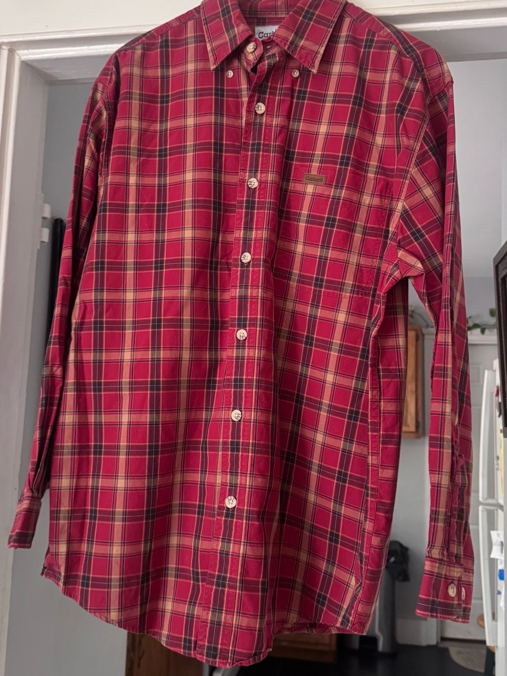 Carhartt Mens Red Plaid Button Down cotton size medium long sleeve lightweight